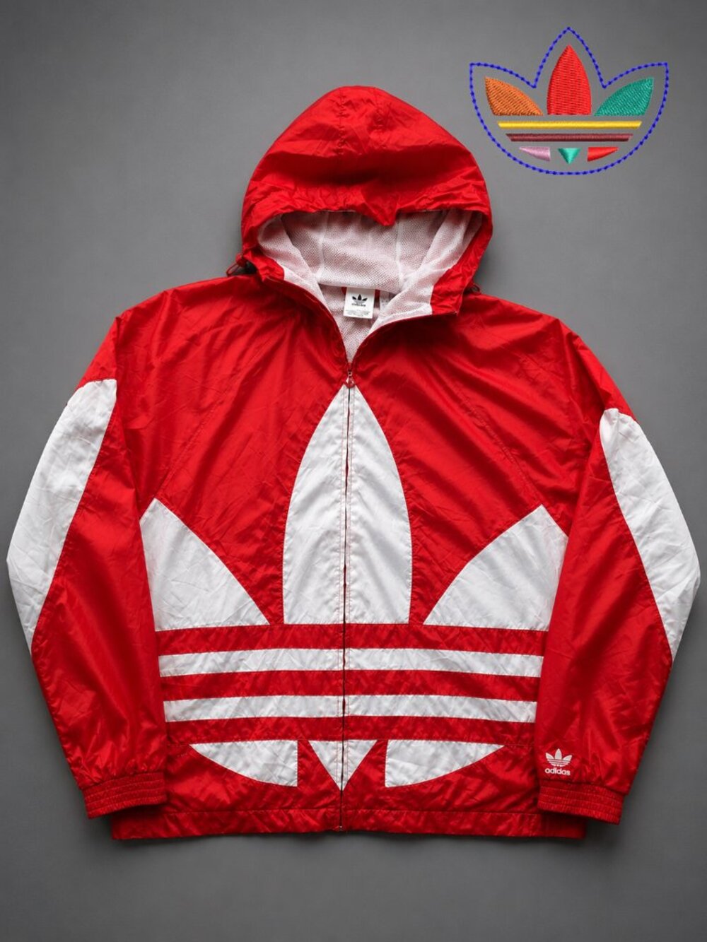 Adidas Originals Big Trefoil Windbreaker Jacket Red White Hooded XL